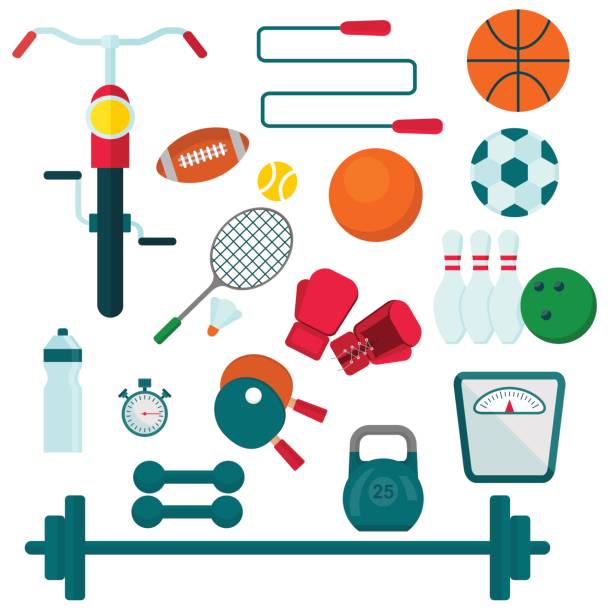 ilustrações de stock, clip art, desenhos animados e ícones de sports equipment for training - computer icon symbol water bottle icon set