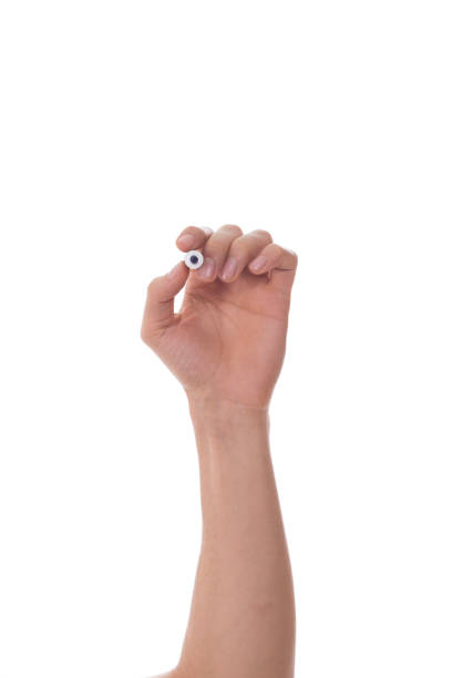 istock Hand with blue marker isolated over white 652221700