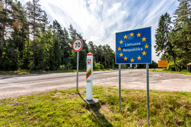 istock Lithuania country border sign between Latvia and Lithuania 652236518