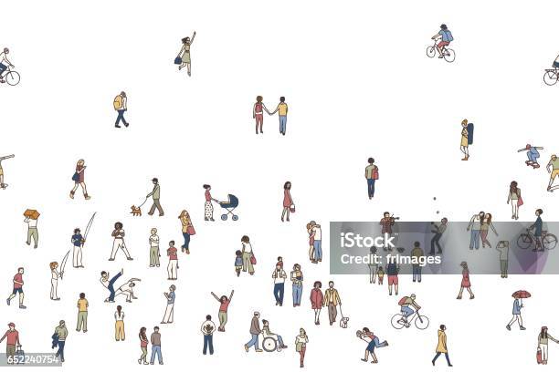 Seamless Banner Of Tiny People White Background Stock Illustration - Download Image Now - Crowd of People, People, Small