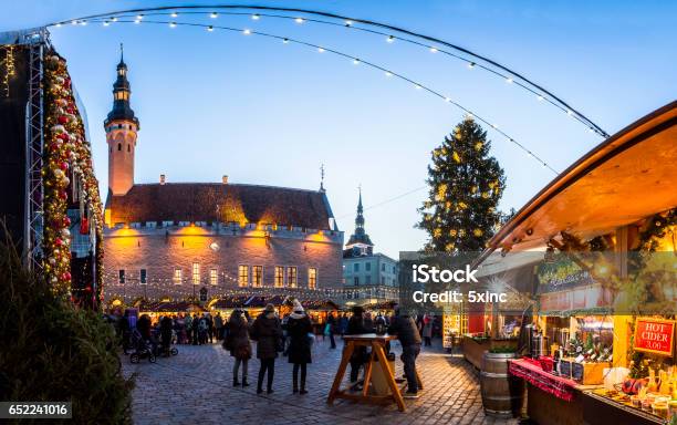 Traditional Christmas Market In Tallinn Old Town Stock Photo - Download Image Now - Christmas Market, Tallinn, Street