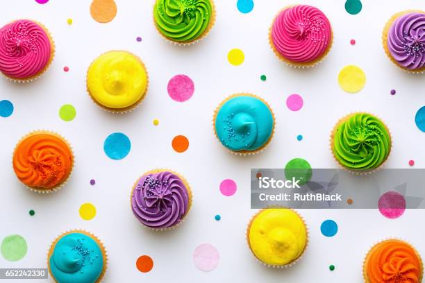 Cupcake Background Stock Photo - Download Image Now - Cupcake, High Angle View, Birthday