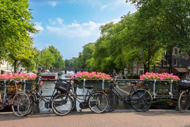 istock Amsterdam canal scene with bicycles and bridges 652248138