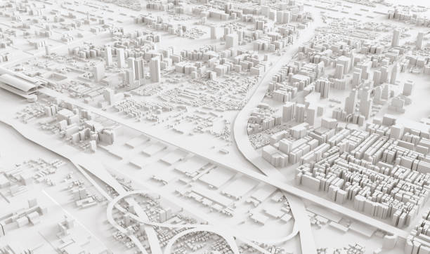 вид с воздуха город - 3d scene стоковые фото и изображения
