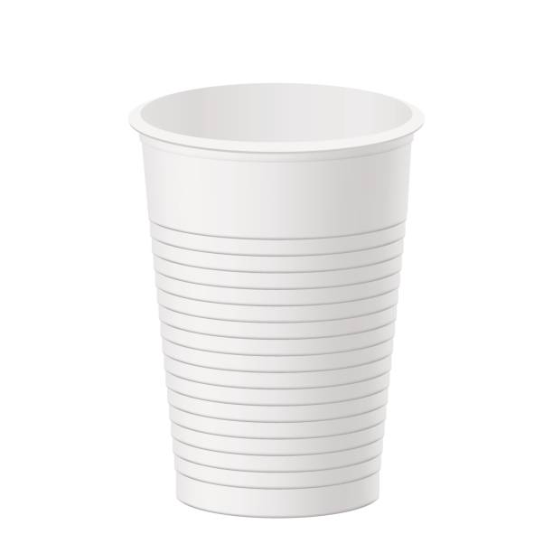 Vector realistic plastic cup Vector realistic plastic cup. White paper glass on white background. disposable cup stock illustrations