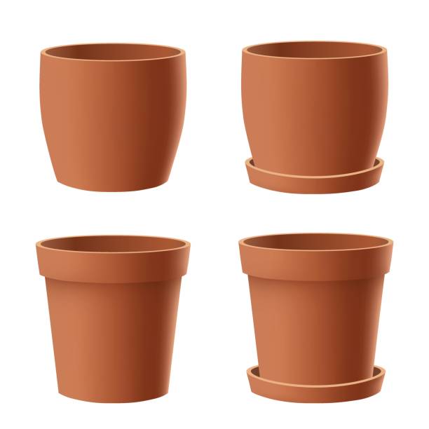 ilustraciones, imágenes clip art, dibujos animados e iconos de stock de conjunto de jardinera marrón - terra cotta pot