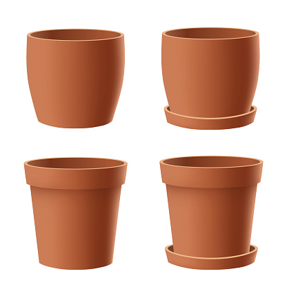 Vector set of realistic isolated brown flower pot on white background.