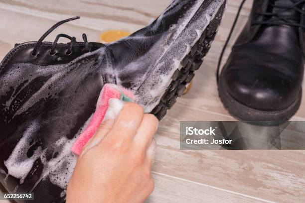Footwear Cleaning Stock Photo - Download Image Now - Leather, Soap, Boot