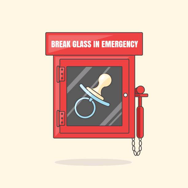 Red emergency box with in case of emergency breakable glass. Box vector art illustration