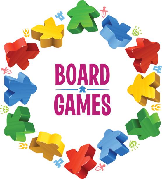 ilustrações de stock, clip art, desenhos animados e ícones de hex frame of multicolor meeples - board game piece leisure games blue isolated
