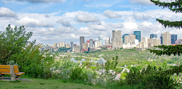 Edmonton, Alberta, skyline in spring looking north across river valley