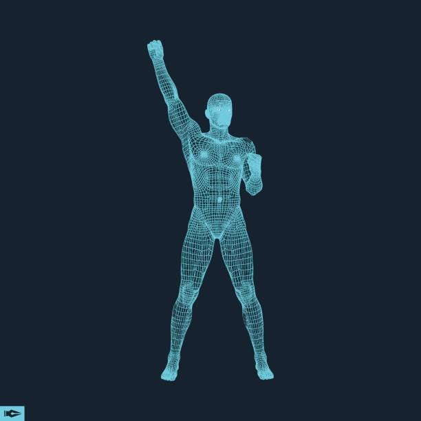 istock Standing Man. Human with arm up. 3D Model of Man. Vector Illustration. 652271212