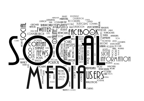 Social media terms are creating word cloud on isolated white background.