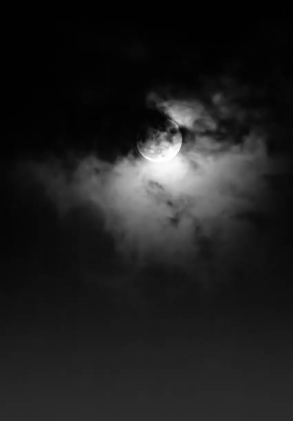 Background of nighttime sky with cloud and full moon with shiny. Natural beauty at night with moon behind cloud in black and white style. Vintage effect tone. The moon were NOT furnished by NASA.