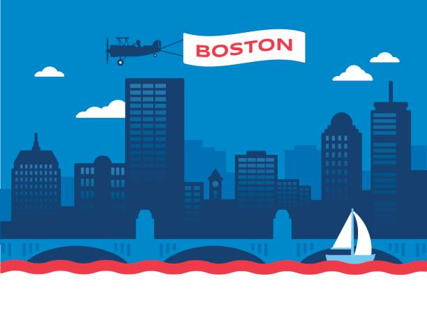 Boston Skyline Boston Massachusetts USA skyline concept illustration. prudential tower stock illustrations