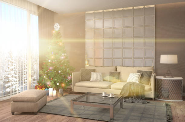 istock Christmas tree with decorations in the living room. 3d illustration 652288330