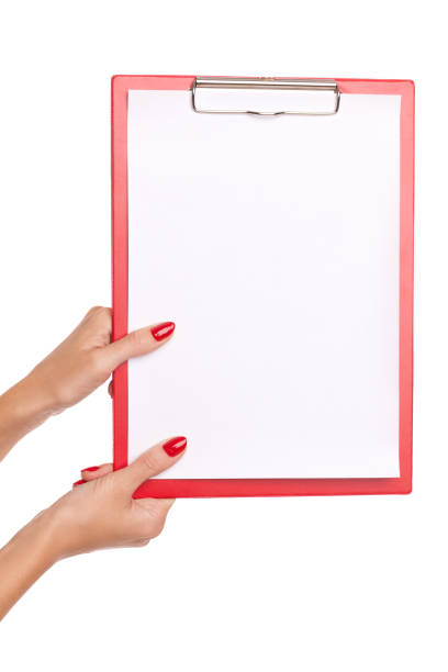 Woman holding a whiteboard with copy space in her manicured hands