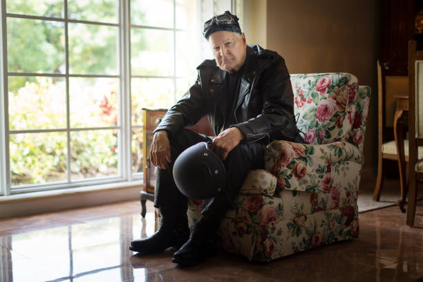 istock Old school biker without a bike 652290230