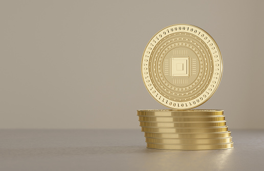 Stack of silver coins as example for virtual crypto currency and blockchain technology