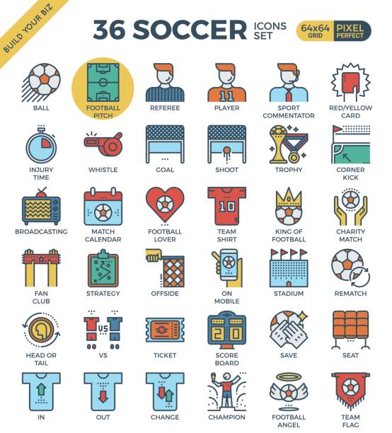 ilustrações, clipart, desenhos animados e ícones de football/soccer ícones - sport symbol computer icon icon set