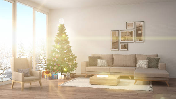 istock Christmas tree with decorations in the living room. 3d illustration 652299476