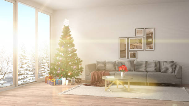 istock Christmas tree with decorations in the living room. 3d illustration 652299514