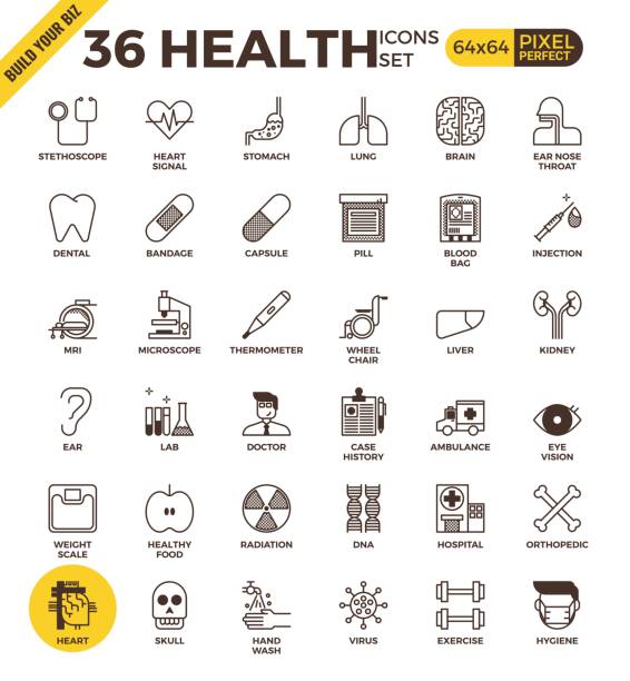 ilustrações, clipart, desenhos animados e ícones de saúde e medicina pixels esboço perfeito de ícones - set