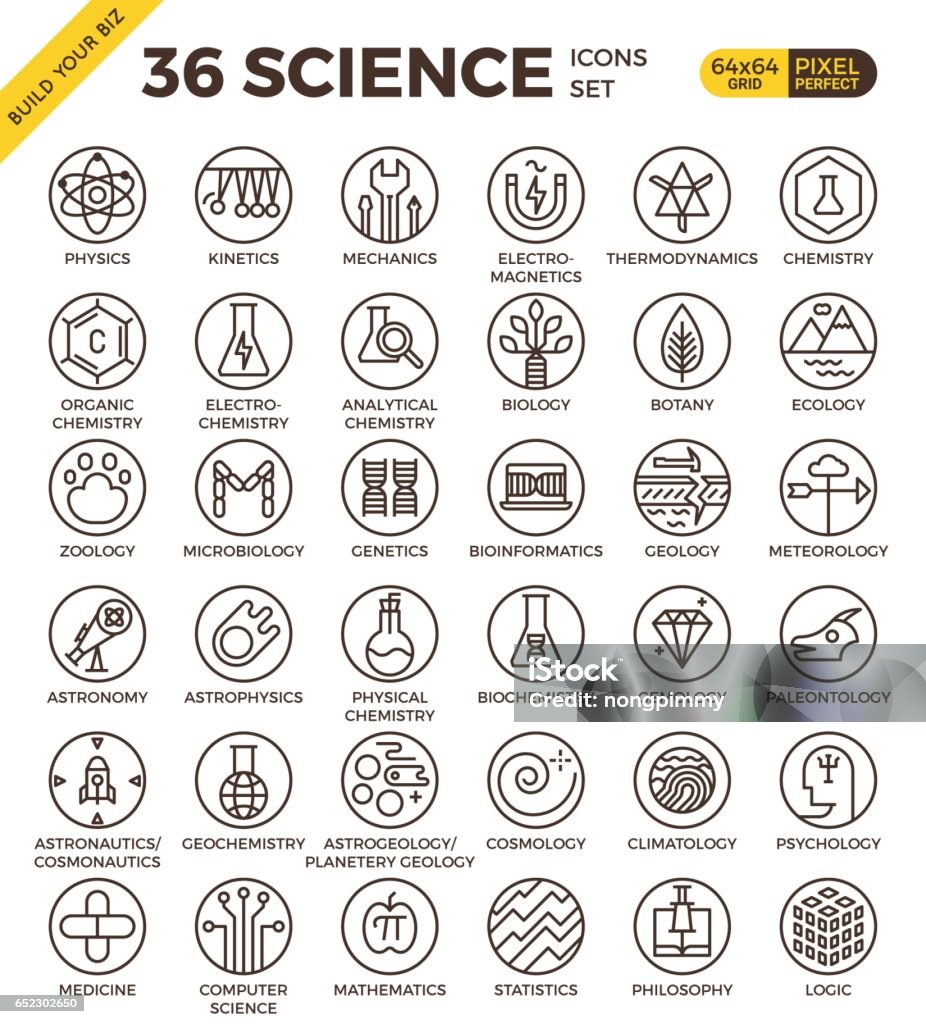 Science badge icon Science education badge pixel perfect outline icons modern style for website Geology stock vector