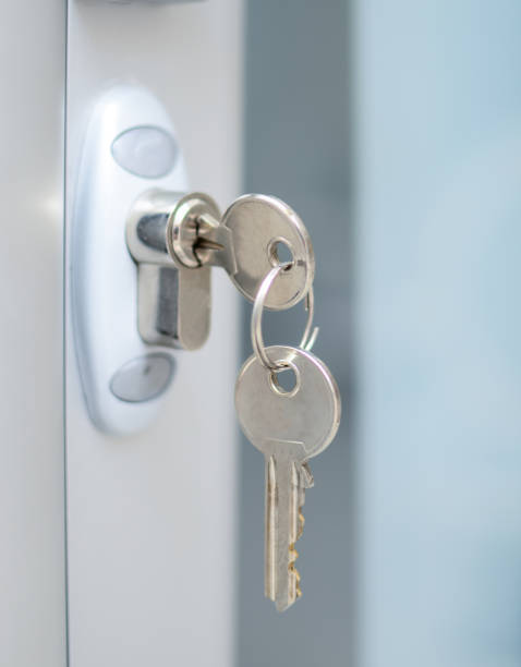 istock Door lock witj keys macro shot - Real estate concept 652311868