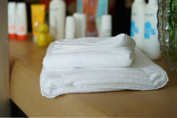 istock White towel is a fine cloth used after bathing. 652312684