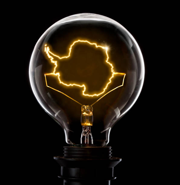 istock Lightbulb with a glowing wire in the shape of Antarctica (series) 652320350