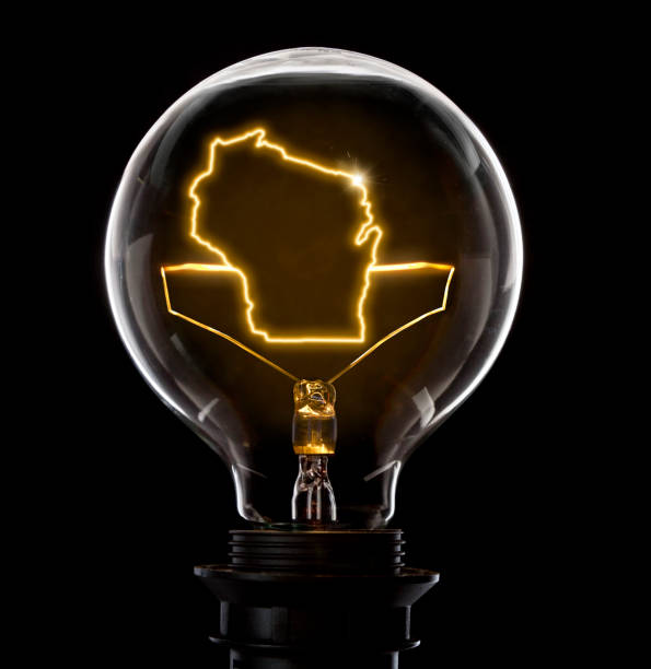 istock Lightbulb with a glowing wire in the shape of Wisconsin (series) 652320374