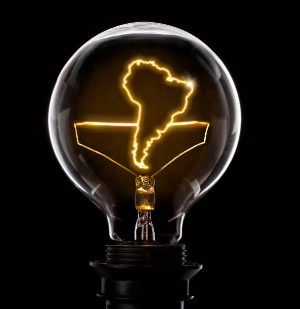 istock Lightbulb with a glowing wire in the shape of South America (series) 652320380