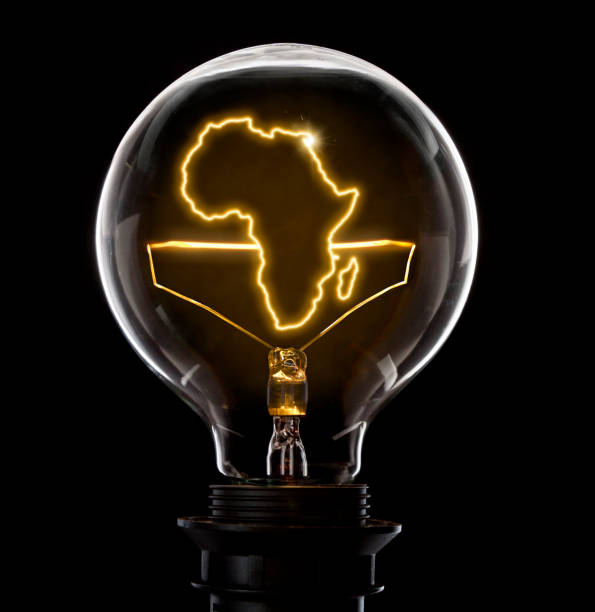 Lightbulb with a glowing wire in the shape of Africa (series)