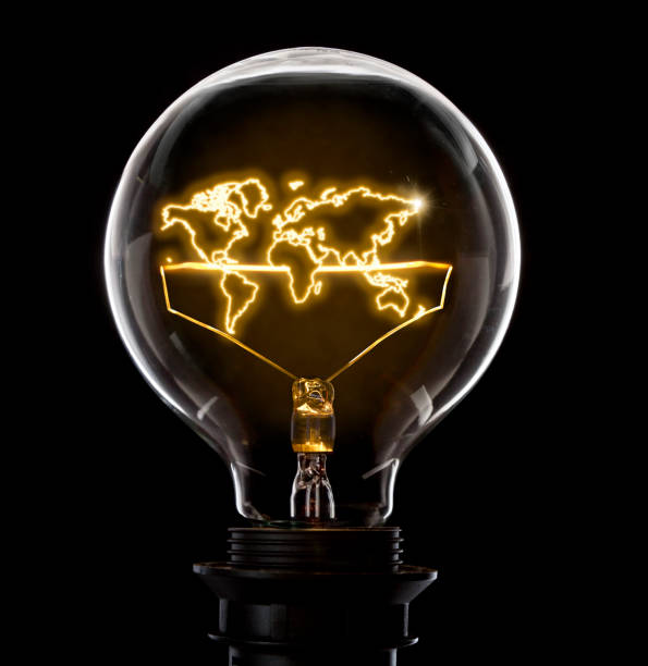 Clean and shiny lightbulb with the world as a glowing wire.(series)