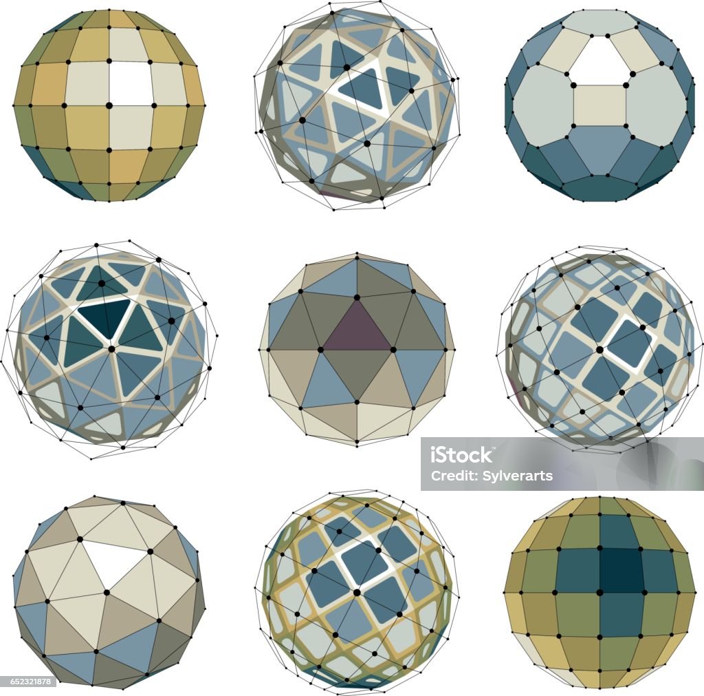 Collection Of Abstract Vector Low Poly Objects With Lines And Dots ...