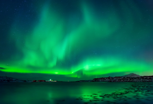 Aurora Borealis over Torvoya Island, Lofoten