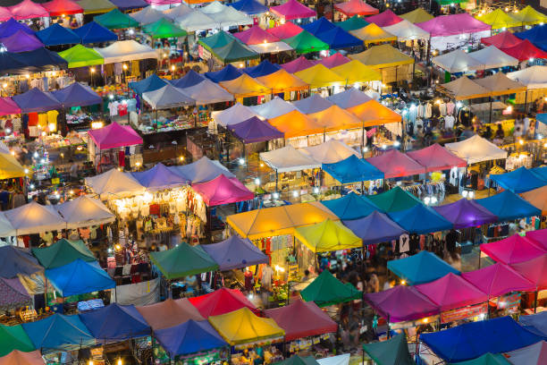 istock Top view over city night market 652324744