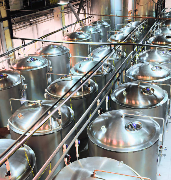istock Metal shiny tanks for fermentation and beer fermentation 652328294