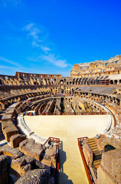 Interior view of Colosseum Rome, Italy- September 14, 2016 : Interior view of Colosseum in a sunny day in Rome on September 14, 2016. Colosseum is the most well-known landmark in Rome. inside the colosseum stock pictures, royalty-free photos & images