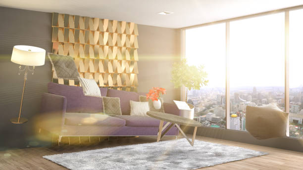 istock Zero Gravity furniture hovering in living room. 3D Illustration 652346050