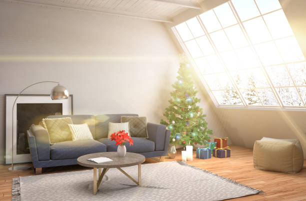 istock Christmas tree with decorations in the living room. 3d illustration 652349734