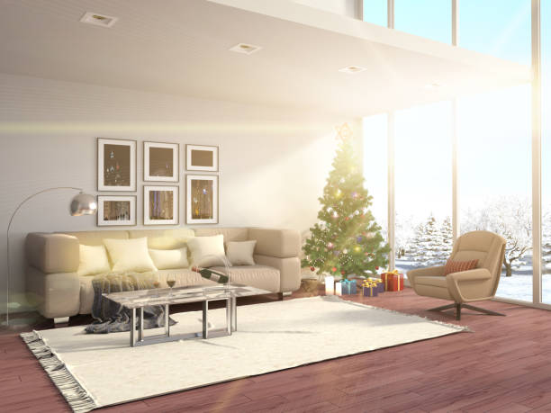 istock Christmas tree with decorations in the living room. 3d illustration 652349762