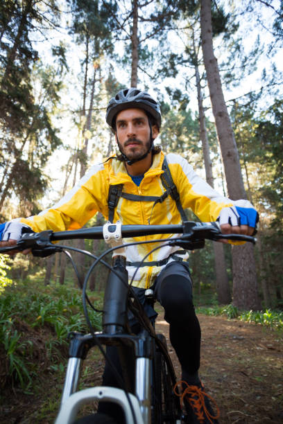 istock Male biker cycling in countryside 652349898