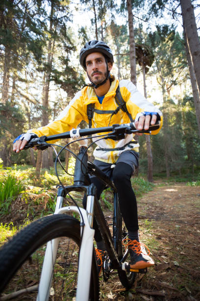 istock Male biker cycling in countryside 652351848