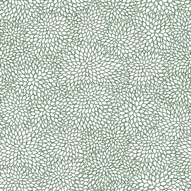 Vector illustration of Vector seamless pattern of green grey contour line foliage on a white background. Hand drawn sketch, chaotic order. Wallpaper, wrapping paper, textile print, coloring book page. Arbor Day decoration