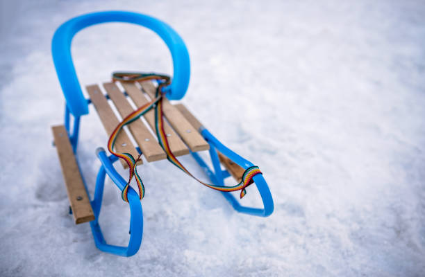 istock Blue metal and wooden sleds 652383398