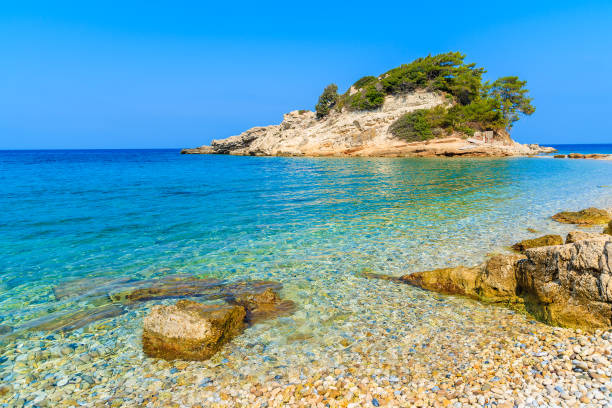 istock Pebble stone beach in Kokkari town, Samos island, Greece 652384538