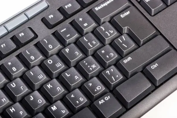 Electronic collection - close-up black computer keyboard with russian letter and key enter