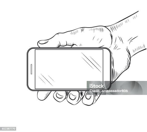 Mobile Phone In Hand Stock Illustration - Download Image Now - Telephone, Human Hand, Hand